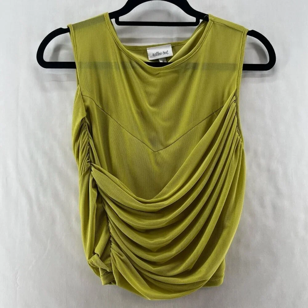 Willow & Root Tank Top Womens Size M Mesh Yoke Draped Sleeveless Blouse Yellow - Picture 2 of 12
